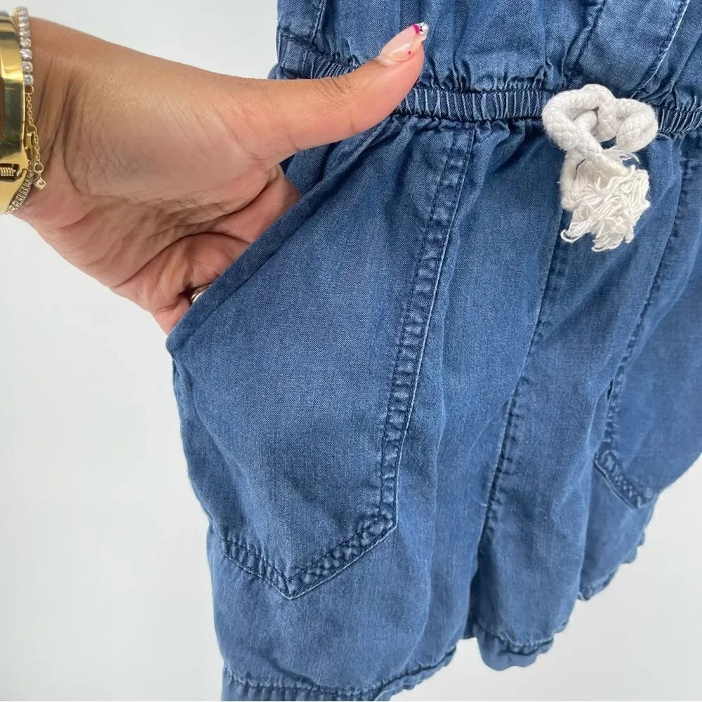 Justice Girl’s Blue Chambray Lyocell Short Sleeve One Piece Romper Size 6